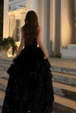 Sparkly Stunning Black Sequined Sleeveless Strapless Long Prom Dress with Split HZ1214