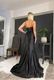 Sexy Sheath Satin Prom Dresses with Slit, Spaghetti Strap Formal Dress HZ1214