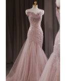 Luxury Sequined Pink Tulle Gorgeous Mermaid Prom Dress Evening Dresses HZ1214