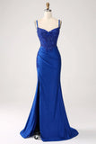 Luxury Sequin Royal Blue Mermaid Thin Shoulder Strap Sticker Long Prom Dress Evening Dresses HZ1214