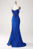 Luxury Sequin Royal Blue Mermaid Thin Shoulder Strap Sticker Long Prom Dress Evening Dresses HZ1214
