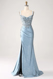 Luxury Sequin Royal Blue Mermaid Thin Shoulder Strap Sticker Long Prom Dress Evening Dresses HZ1214