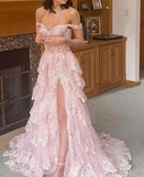 Fairy Off the Shoulder Light Blue Ruffles Prom Dress Party Gown Evening Dresses HZ1214