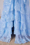 Fairy Off the Shoulder Light Blue Ruffles Prom Dress Party Gown Evening Dresses HZ1214
