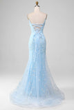 Mermaid Blush Spaghetti Straps Prom Dress With Appliques Evening Dresses HZ1214