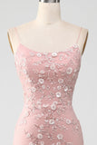 Mermaid Blush Spaghetti Straps Prom Dress With Appliques Evening Dresses HZ1214