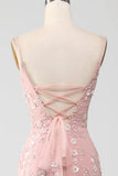 Mermaid Blush Spaghetti Straps Prom Dress With Appliques Evening Dresses HZ1214