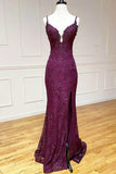 Pretty Lace Spaghetti Straps V-Neck Mermaid Formal Prom Dress Evening Dresses HZ1214