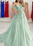 Sexy A-Line Prom Dresses Elegant Dress Formal Sweep/Brush Train Sleeveless Sweetheart Tulle with Pleats Sequin Appliques HZ1214