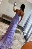 Pretty Long Strapless Lace Mermaid Formal Prom Dress with Slit HZ1214