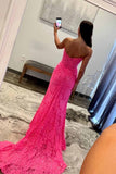 Pretty Long Strapless Lace Mermaid Formal Prom Dress with Slit HZ1214