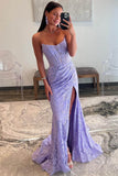 Pretty Long Strapless Lace Mermaid Formal Prom Dress with Slit HZ1214