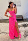 Pretty Long Strapless Lace Mermaid Formal Prom Dress with Slit HZ1214