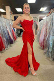 Pretty Long Strapless Lace Mermaid Formal Prom Dress with Slit HZ1214