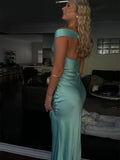 Sexy Off The Shoulder Sheath Satin Long Prom Dress Backless Evening Dresses HZ1214