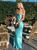 Sexy Off The Shoulder Sheath Satin Long Prom Dress Backless Evening Dresses HZ1214