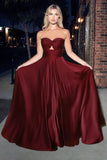 Pretty Long Satin Sweetheart Prom Formal Dress Burgundy Prom Dress Evening Dresses HZ1214