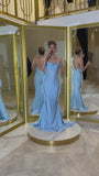 Pretty Sky Blue Cross Back Sequins Long Prom Dresses Evening Dresses HZ1214