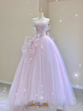 Pretty Ball Gown Strapless Sleeveless Long Pink Tulle Prom Dresses Evening Dresses HZ1214
