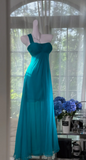 Vintage One-Shoulder Sheath Chiffon Long Prom Dresses, Turquoise Formal Evening Dresses HZ1121