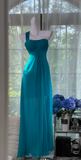 Vintage One-Shoulder Sheath Chiffon Long Prom Dresses, Turquoise Formal Evening Dresses HZ1121
