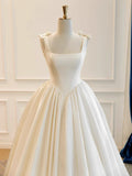 Modest Square Neck A-Line Satin Wedding Dresses Simple Bridal Gowns HZ1121