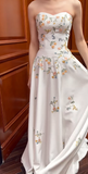 Elegant Sweetheart Sheath Satin Long Prom Dresses, White Floral Formal Dresses HZ1121