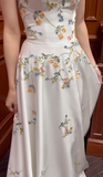 Elegant Sweetheart Sheath Satin Long Prom Dresses, White Floral Formal Dresses HZ1121