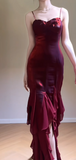Elegant Spaghetti Strap Sheath Long Prom Dresses Burgundy Evening Dresses HZ1121