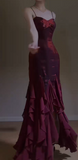 Elegant Spaghetti Strap Sheath Long Prom Dresses Burgundy Evening Dresses HZ1121