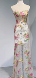 Glam Strapless Sheath Long Prom Dresses Floral Formal Dresses HZ1121
