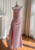 Glam Spaghetti Strap Sheath Evening Dresses Pink Bridesmaid Dresses Chiffon Wedding Guest Dresses HZ1121