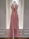 Glam Spaghetti Strap Sheath Evening Dresses Pink Bridesmaid Dresses Chiffon Wedding Guest Dresses HZ1121