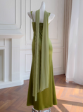 Glam Square Neck Sheath Evening Dresses Satin Green Wedding Guest Dresses HZ1121