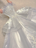 Unique Ball Gown Strapless White Long Sequin Wedding Dresses Brides Dress HZ1214