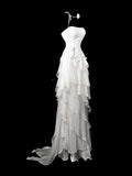 Elegant Strapless Sheath Long Prom Dresses, Chiffon White Evening Gowns HZ1121