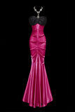 Elegant Strapless Mermaid Long Prom Dresses, Satin Hot Pink Evening Gowns HZ1121
