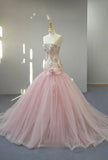 Fairy Strapless Mermaid Long Prom Dresses, Beaded Tulle Pink Evening Gowns HZ1121