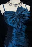 Chic Satin Spaghetti Strap Sheath Long Prom Dresses, Navy Blue Evening Gowns HZ1121