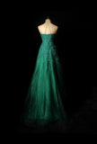 Fairy Spaghetti Strap Sheath Long Prom Dresses, Tulle Green Evening Dresses HZ1121