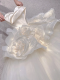 Unique Ball Gown Sweetheart White Long Satin Wedding Dresses Brides Dress HZ1214