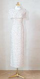 Glam Jewel Sheath Mother of the Bride Dresses with shawl, sequins White Evening Dresses HZ1121