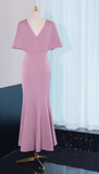 Modest Jewel Mermaid Mother of the Bride Dresses, Satin Dusty Pink Evening Dresses HZ1121