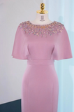 Modest Jewel Mermaid Mother of the Bride Dresses, Satin Dusty Pink Evening Dresses HZ1121