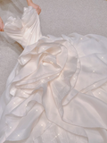 Unique Ball Gown Sweetheart Ruffles Layers Long Satin Wedding Dresses Brides Dress HZ1214