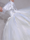 Unique Ball Gown Strapless Ruffles Layers Long Satin Wedding Dresses Brides Dress HZ1214