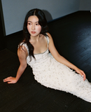 Elegant Straps Sheath Beaded Long Prom Dresses Sleeveless Evening Dress White Formal Dresses HZ1121