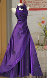 Elegant Halter Neck Sheath Satin Long Prom Dresses Sleeveless Evening Dress Purple Formal Dresses HZ1121