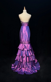 Glam Strapless Mermaid Long Prom Dresses Satin Sleeveless Evening Dress Purple Formal Dresses HZ1121