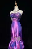 Glam Strapless Mermaid Long Prom Dresses Satin Sleeveless Evening Dress Purple Formal Dresses HZ1121